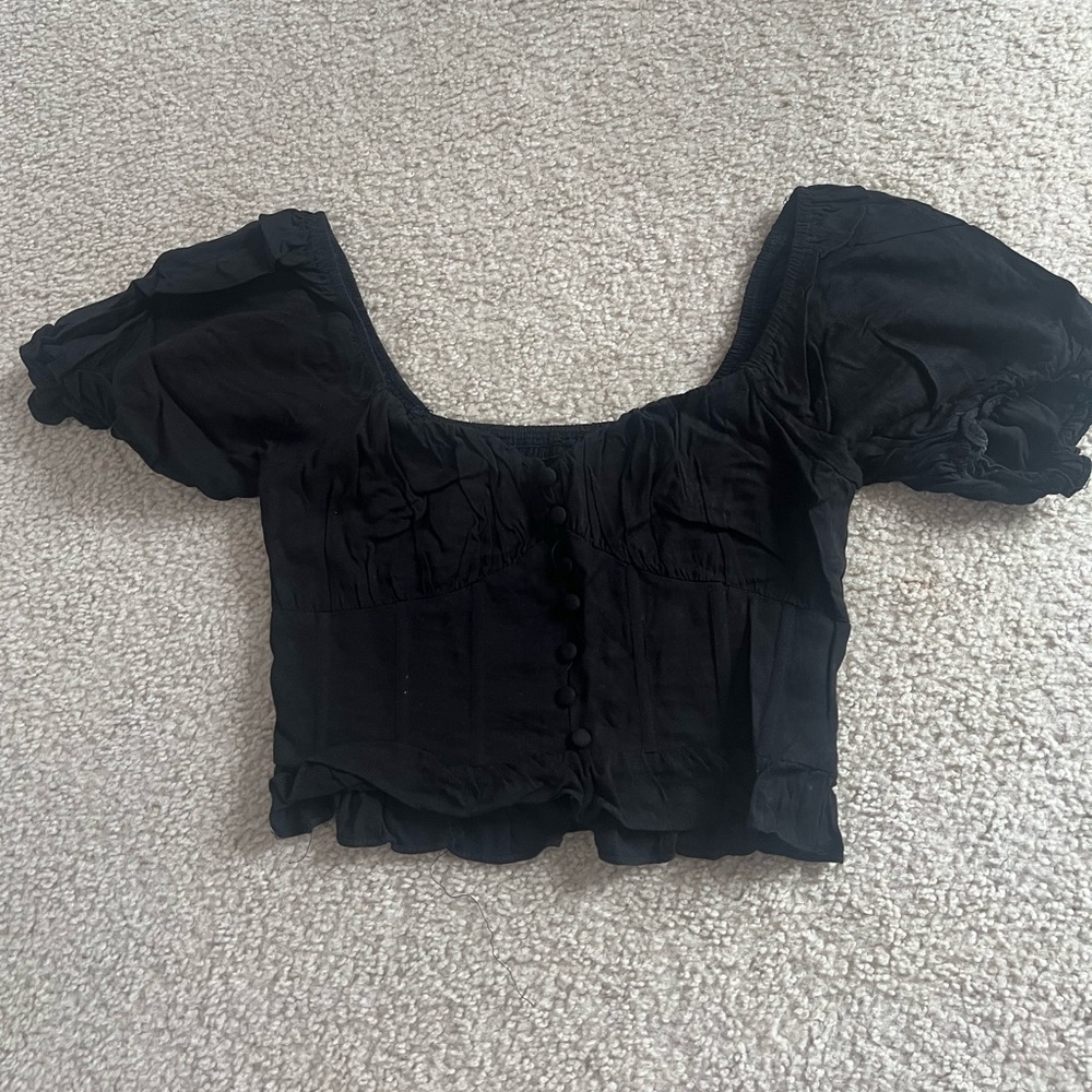 Black Crop Top with Puff Sleeves